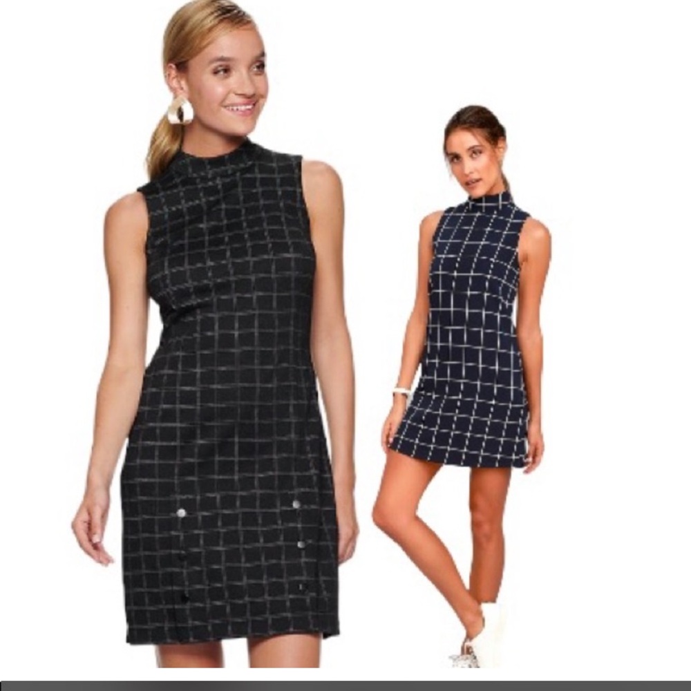 Apt 9 High Mock Neck Black and White Square Print Sleeveless Casual Dress Size M